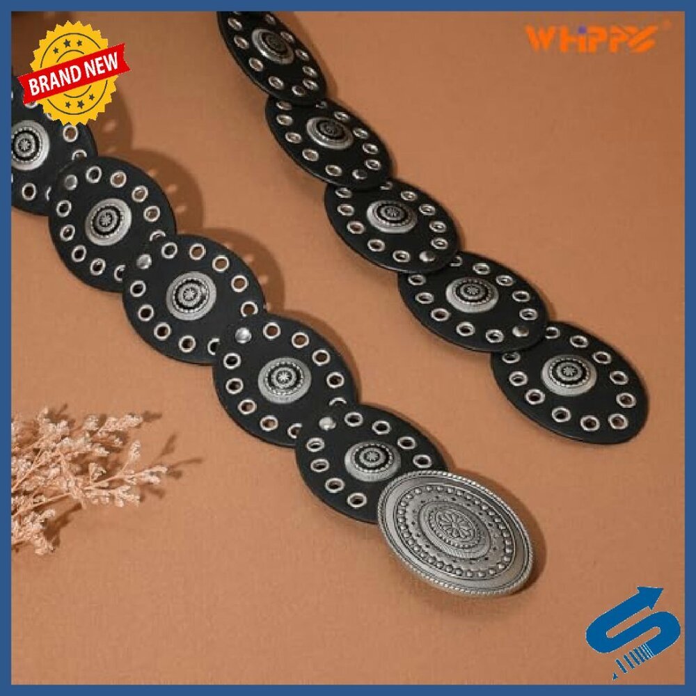 Vintage Western Disc Concho Leather Belt Adjustable Hollow Boho Style - Picture 4 of 8